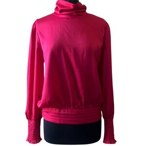 ALLISON JOY Red Mock Neck Blouse Size XL Long Sleeve Banded Waist EVEREVE